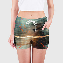 Шорты женские Светло-синий абстрактный фон и брызки красок, цвет: 3D-принт — фото 2