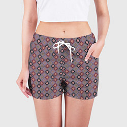 Шорты женские Разноцветные квадраты с зигзагами, цвет: 3D-принт — фото 2