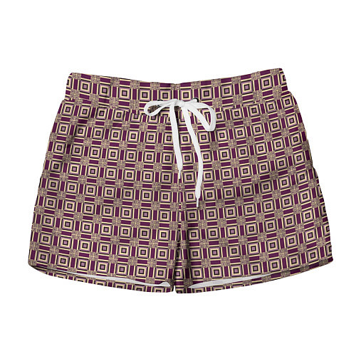 Женские шорты Большие и маленькие фиолетовые квадраты / 3D-принт – фото 1