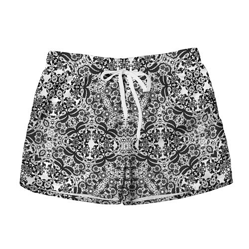 Женские шорты Черно-белый ажурный кружевной узор / 3D-принт – фото 1