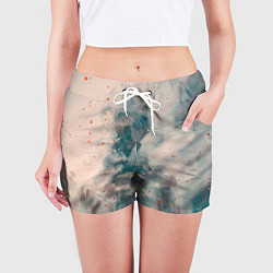 Шорты женские Абстрактные синие и белые краски, цвет: 3D-принт — фото 2