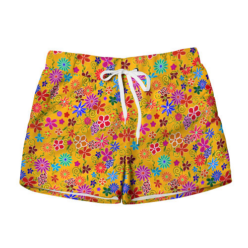 Женские шорты Нарисованные цветы - орнамент / 3D-принт – фото 1