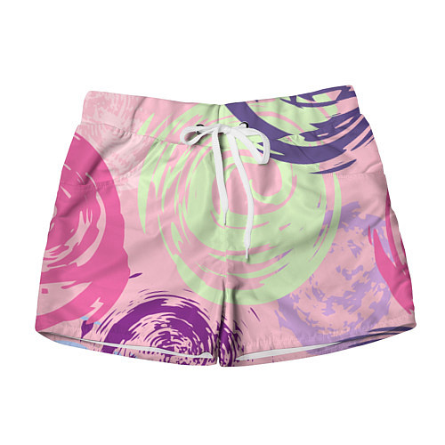 Женские шорты Розовый фон и разноцветные круги / 3D-принт – фото 1