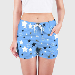 Шорты женские Звёзды на голубом фоне, цвет: 3D-принт — фото 2