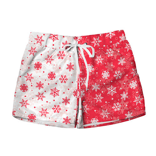 Женские шорты Снежинки красно-белые / 3D-принт – фото 1