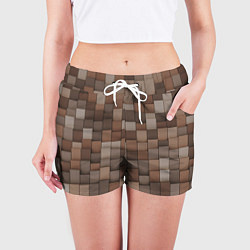 Шорты женские Геометрические тёмные прямоугольники и кубы, цвет: 3D-принт — фото 2