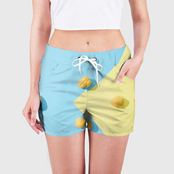 Шорты женские Жёлтый и голубой цвета и абрикосы, цвет: 3D-принт — фото 2