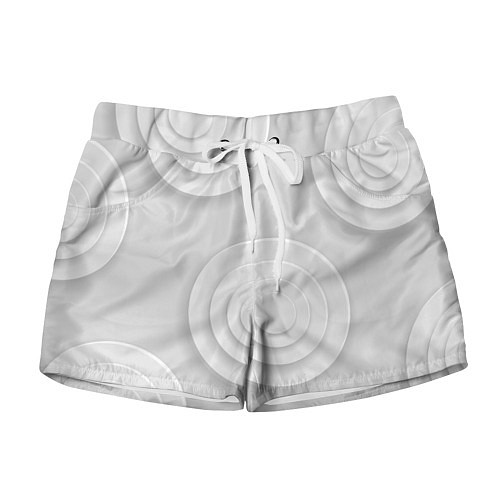 Женские шорты Серый фон и абстрактные белые объёмные окружности / 3D-принт – фото 1