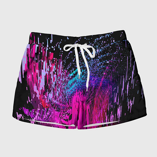 Женские шорты Абстрактное множество розовых, фиолетовых и синих / 3D-принт – фото 1