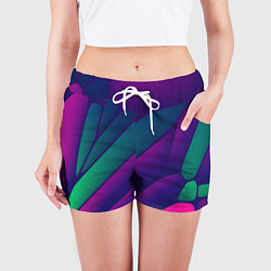 Шорты женские Абстрактные листы разных тёмных цветов - розовый,, цвет: 3D-принт — фото 2