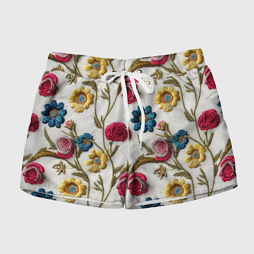 Женские шорты Эффект вышивка летний узор / 3D-принт – фото 1