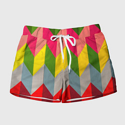 Шорты женские Разноцветный ромбический абстрактный паттерн, цвет: 3D-принт