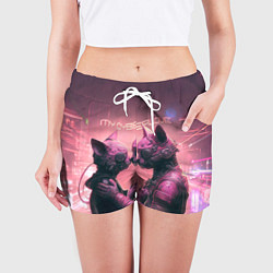 Шорты женские Влюбленные кибер-котики, цвет: 3D-принт — фото 2