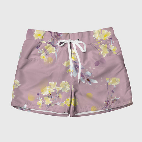 Женские шорты Паттерн с цветами на пыльном розовом фоне / 3D-принт – фото 1