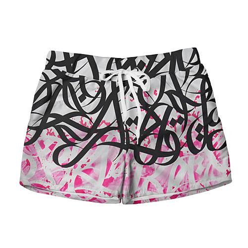 Женские шорты Черно-розовая каллиграфия / 3D-принт – фото 1