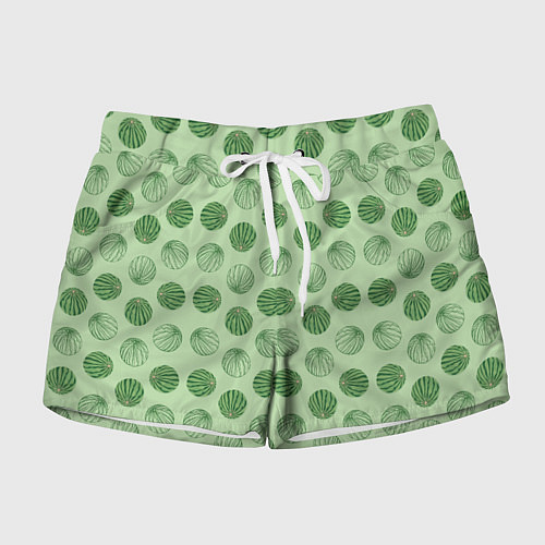 Женские шорты Узор из круглых арбузов на зеленом фоне / 3D-принт – фото 1