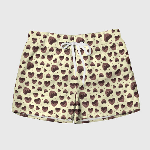 Женские шорты Узор из шоколадных сердец на желтом фоне / 3D-принт – фото 1