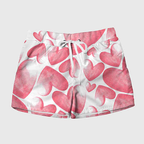 Женские шорты Розовые акварельные сердца - паттерн / 3D-принт – фото 1
