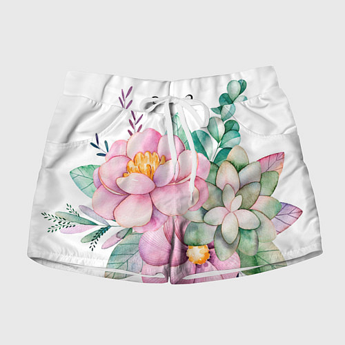 Женские шорты Пастельные цветы - посередине / 3D-принт – фото 1