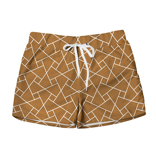 Женские шорты Абстрактный оранжевый фон и белые ломанные линии / 3D-принт – фото 1