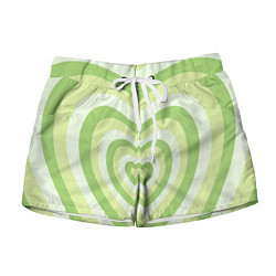 Шорты женские Зеленые сердца - индикид паттерн, цвет: 3D-принт