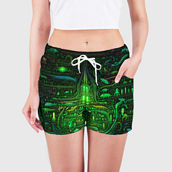 Шорты женские Психоделика в зеленом - нейронная сеть, цвет: 3D-принт — фото 2
