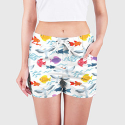Шорты женские Рыбы и чайки, цвет: 3D-принт — фото 2