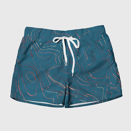 Женские шорты Бирюзовый линии абстракция / 3D-принт – фото 1
