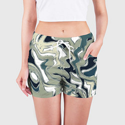 Шорты женские Абстракция оливковый, цвет: 3D-принт — фото 2