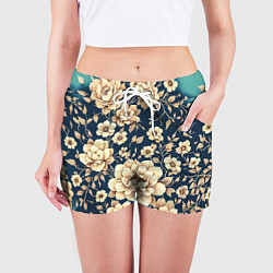 Шорты женские Золотые цветы узор, цвет: 3D-принт — фото 2