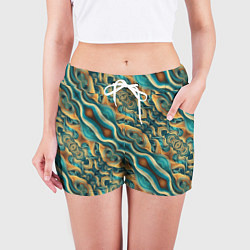 Шорты женские Голубые и оранжевые переливы, цвет: 3D-принт — фото 2