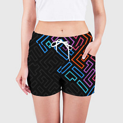 Шорты женские Геометрические фигуры на тёмном фоне тетрис, цвет: 3D-принт — фото 2