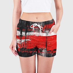 Шорты женские Красная белая черная краска, цвет: 3D-принт — фото 2