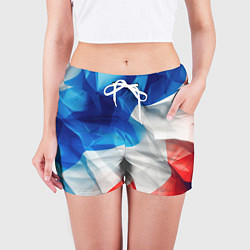 Шорты женские Абстракция в цветах флага РФ, цвет: 3D-принт — фото 2