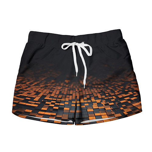 Женские шорты Черные и оранжевые пиксели / 3D-принт – фото 1