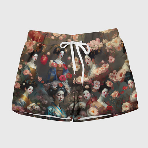 Женские шорты Гейша в цветах / 3D-принт – фото 1
