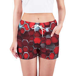Шорты женские Cyber hexagon red, цвет: 3D-принт — фото 2