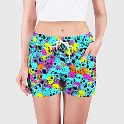 Шорты женские Паттерн из черепов - поп-арт - иллюзия, цвет: 3D-принт — фото 2