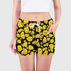 Шорты женские Расплывающиеся смайлы на черном, цвет: 3D-принт — фото 2