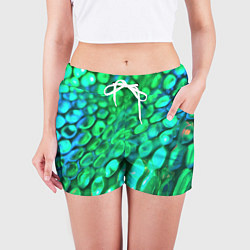 Шорты женские Объемная зеленая текстура в виде чешуи, цвет: 3D-принт — фото 2