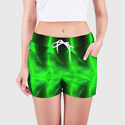 Шорты женские Black green abstract, цвет: 3D-принт — фото 2