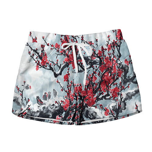 Женские шорты Лепестки цветущей вишни - сакура / 3D-принт – фото 1