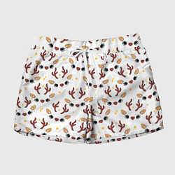 Шорты женские Оленьи мордочки новогодний узор, цвет: 3D-принт