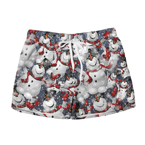 Женские шорты Зимний паттерн со снеговиками / 3D-принт – фото 1