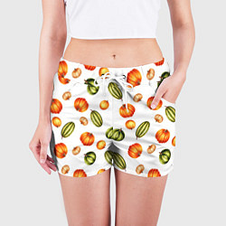 Шорты женские Разноцветные тыквы - паттерн, цвет: 3D-принт — фото 2
