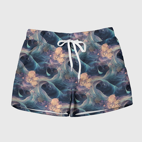Женские шорты Волнообразная фрактальная абстракция / 3D-принт – фото 1