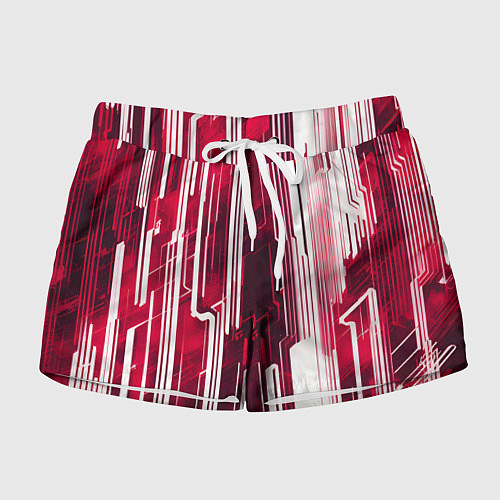 Женские шорты Киберпанк полосы белый и красный / 3D-принт – фото 1