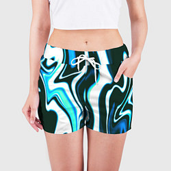 Шорты женские Абстракция искажение белое с зелёным, цвет: 3D-принт — фото 2