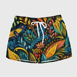 Шорты женские Растительный узор в бразильском стиле, цвет: 3D-принт