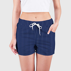 Шорты женские Тёмно-синий в белую полоску, цвет: 3D-принт — фото 2